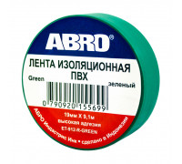 Изолента ПВХ ABRO EТ-912, зеленая, 19ммх9.1м., упаковка 10шт,цена за 1шт.