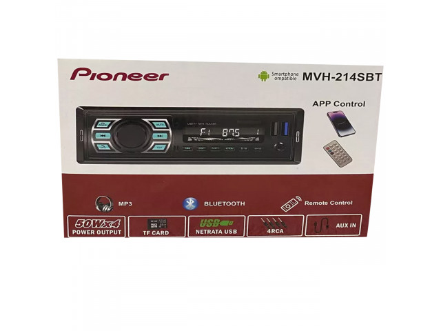 Автомагнитола  Pioneer MVH-214SBT Bluetooth, 1 Din, MP3, AUX, 2 USB, 50W*4, с пультом