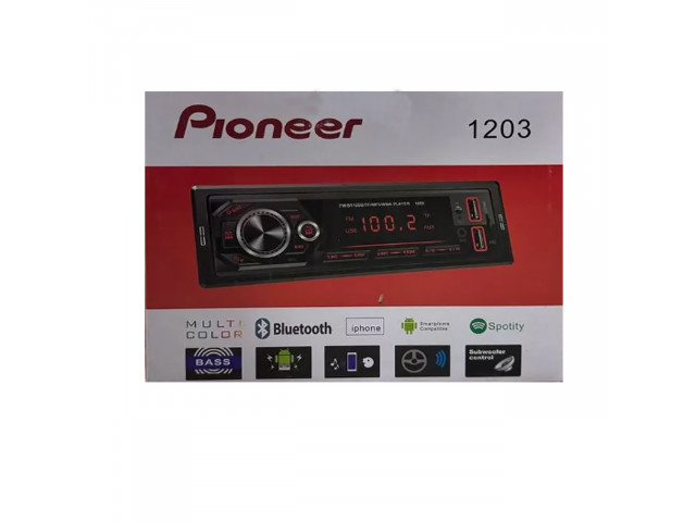 Автомагнитола  Pioneer 1203  Bluetooth, 1 Din, MP3, AUX, 2 USB, 50W*4, с пультом