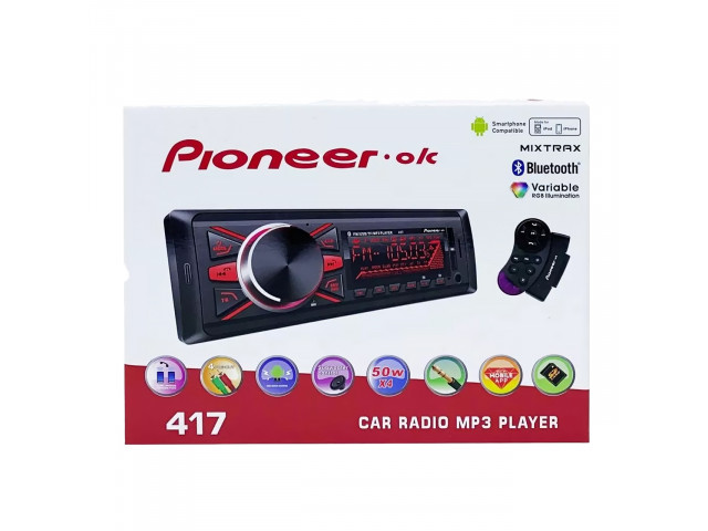 Автомагнитола  Pioneer Ok  417  Bluetooth, 1 Din, MP3, AUX, 2 USB, 50W*4, с пультом