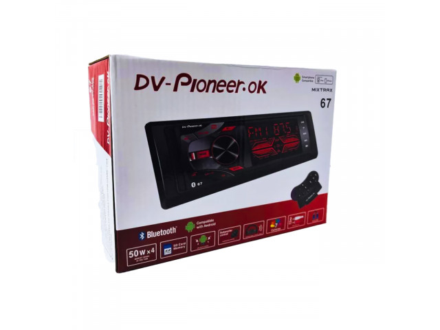 Автомагнитола DV Pioneer OK   67  Bluetooth, 1 Din, MP3, AUX, 2 USB, 50W*4, 7Colores, с пультом