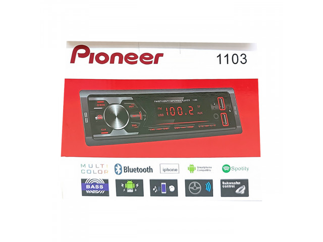 Автомагнитола  Pioneer 1103  Bluetooth, 1 Din, MP3, AUX, 2 USB, 50W*4, с пультом